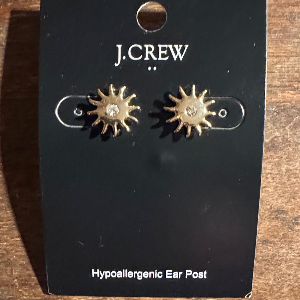 J. Crew NWT Gold Sunburst Earrings crystal center